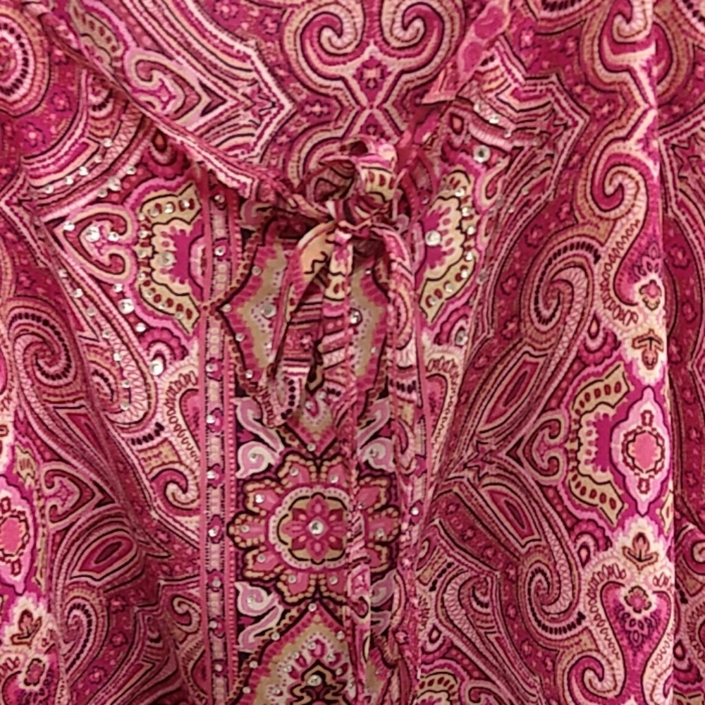 Davina Womens Sheer Top Size 1X Purple Paisley